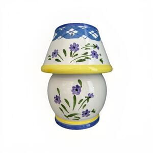 Ceramic Candle Holder w/ Shade Fairy Lamp Blue Purple Floral Spring Home Decor